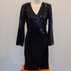 Midnight Glo black vintage sequin dress w size 14